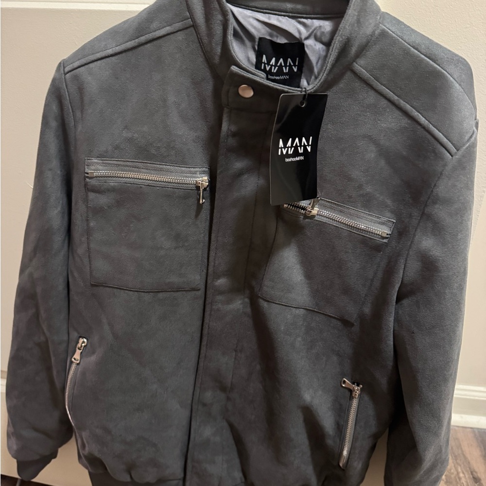 Boohoo Mens Charcoal Bomber Jacket